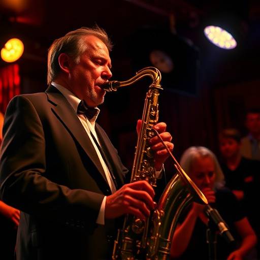 Artiste jouant du saxophone lors d'un concert de jazz au Hot Club de Lyon.