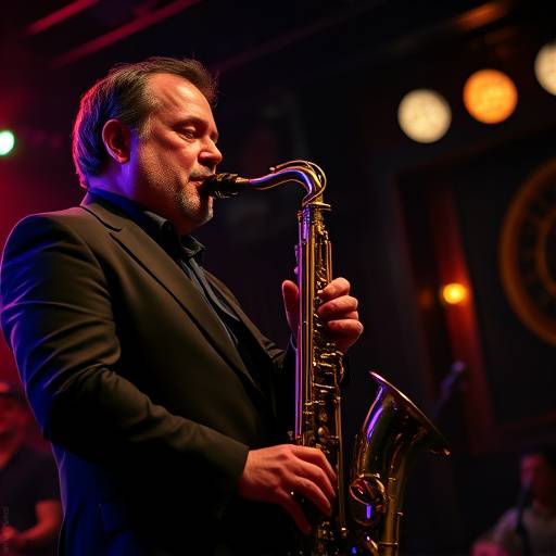 Artiste jouant du saxophone lors d'un concert de jazz au Hot Club de Lyon.